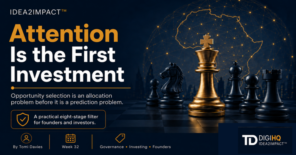 A decision-maker allocating scarce attention among startup signals, using evidence gates to route opportunities toward observation, verification, engagement, referral, deferral, decline or structured POEM assessment.